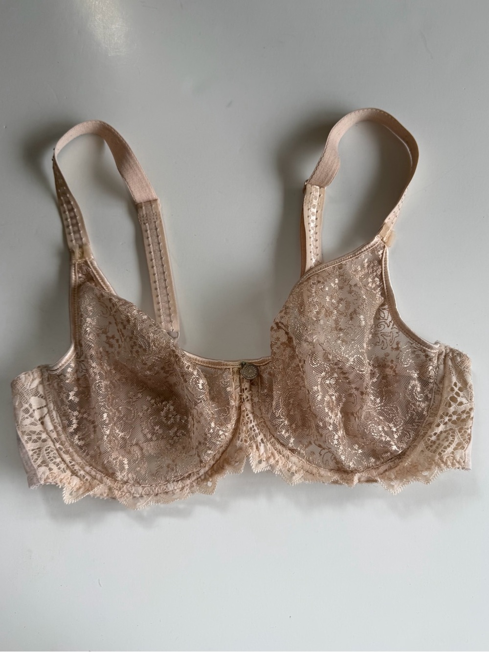 Empreinte 32D Nude Beige Floral Lace Sheer Underwire Bra French Lingerie